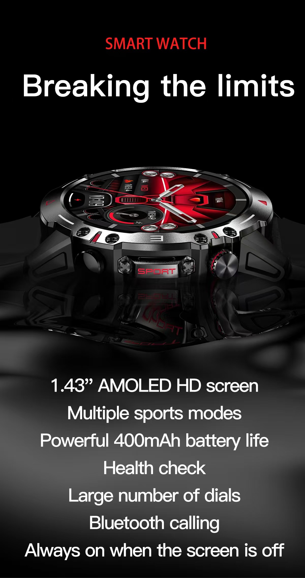 HK87 Smart Watch AMOLED Screen Outdoor BT Call Smart Watch With Sports Mode
