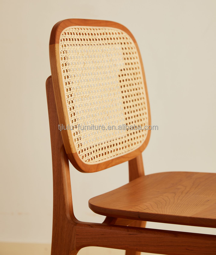 Home Furniture Modern Woven Natural Rattan Solid Wood Dining Chair for Hotel and Restaurant