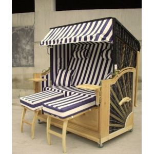 China Double Seat Roofed Wicker Beach Chair & Strandkorb With Wood And Rattan Frame on sale