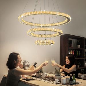 Chrome Diamond Ring Modern Hanging Ceiling Lights Adjustable Chandelier