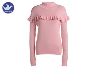 China Ruffle Frills Mock Neck Womens Knit Pullover Sweater Wool Lady Jumper factory