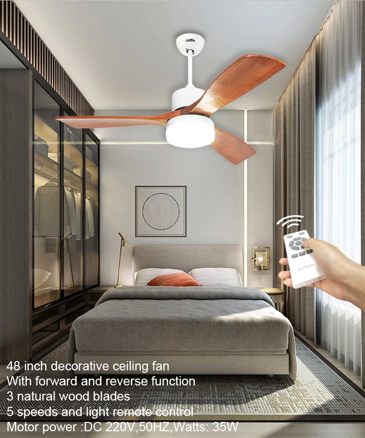 110-240V/50Hz-60Hz Input Voltage Modern Energy Ceiling Fan with Natural Wooden Blades