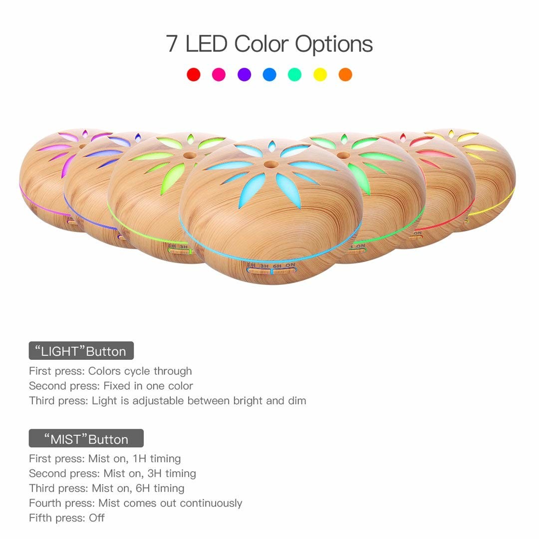 500ml Ultrasonic Cool Mist Wood Grain Aromatherapy Cool Mist Diffuse with Color LED Lights