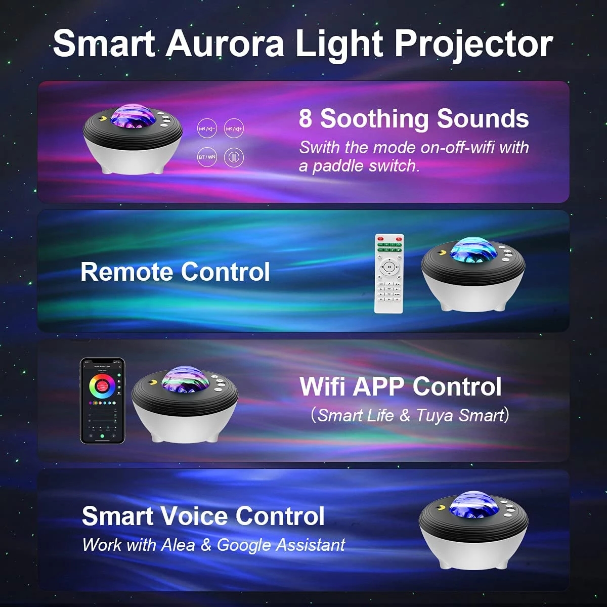Aurora Star Light Galaxy Projector For Bedroom Smart Aurora Star Projector with Remote App Alexa Night Light Speaker Kid