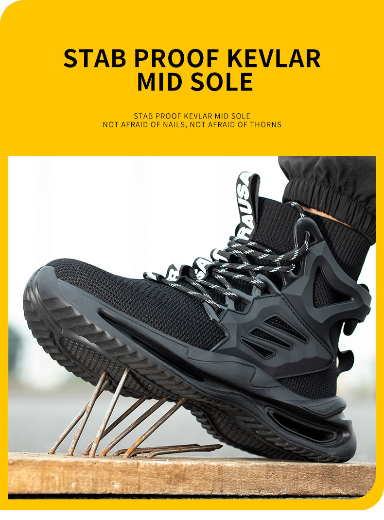 OEM Security Work Boots With Mid-cut Flying Knit Safety Boots And European Standard Steel Toe
