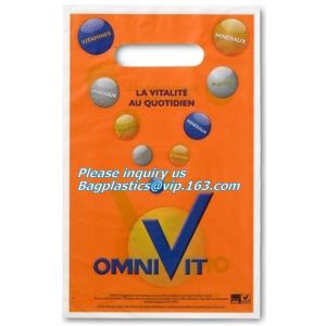 compost die cut bag PE plastic store handle shopping bag with customed printing,