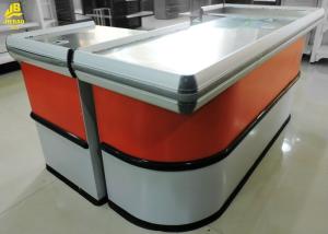 China Steel Inside Supermarket Checkout Counter Craftsmanship Custom Color Stainless Steel factory