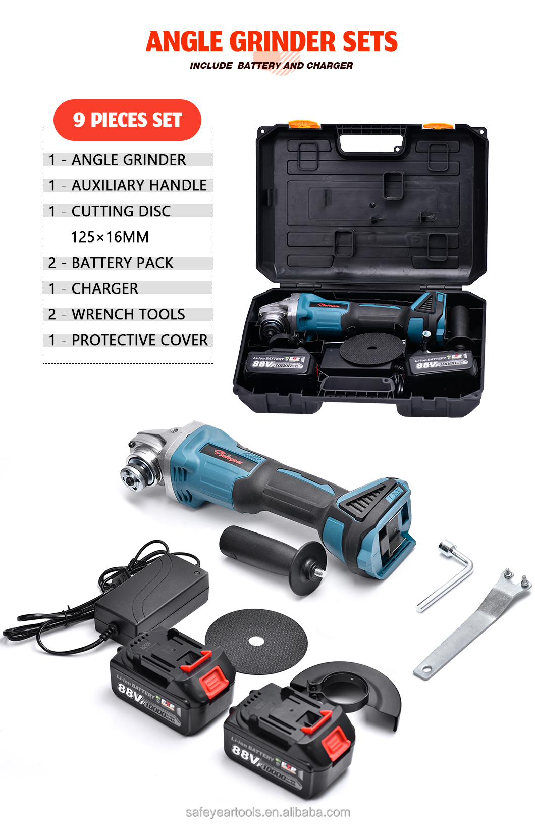 21V 4 Inch Electric Grinder 90 Degree Angle Grinder Brushless Motor Electric Powered Tools