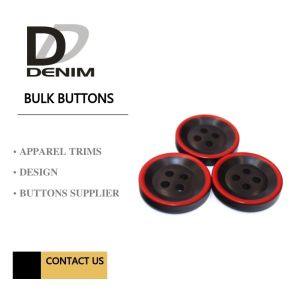 Fashion Polyester Bulk Clothing Buttons Black & Red Trims Solution
