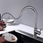 IPX5 Kitchen Sink Mixer Faucet / DC6V Ceramic Disc Cartridge Single Hole Bar