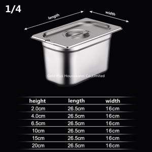 China Custom hotel supplies 1/4 standard food pans high quality 304 stainless steel gn container for buffet stove factory