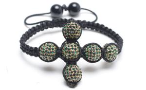 China Shamballa Cross Bracelet, Green Crystal Pave Alloy Beads factory