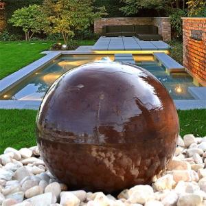 China Customized Exterior Decoration Sphere Shaped Rusty Corten Steel Water Feature factory