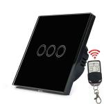 EU Standard 3 gang waterproof toughened glass touch panel wall switch,Wireless