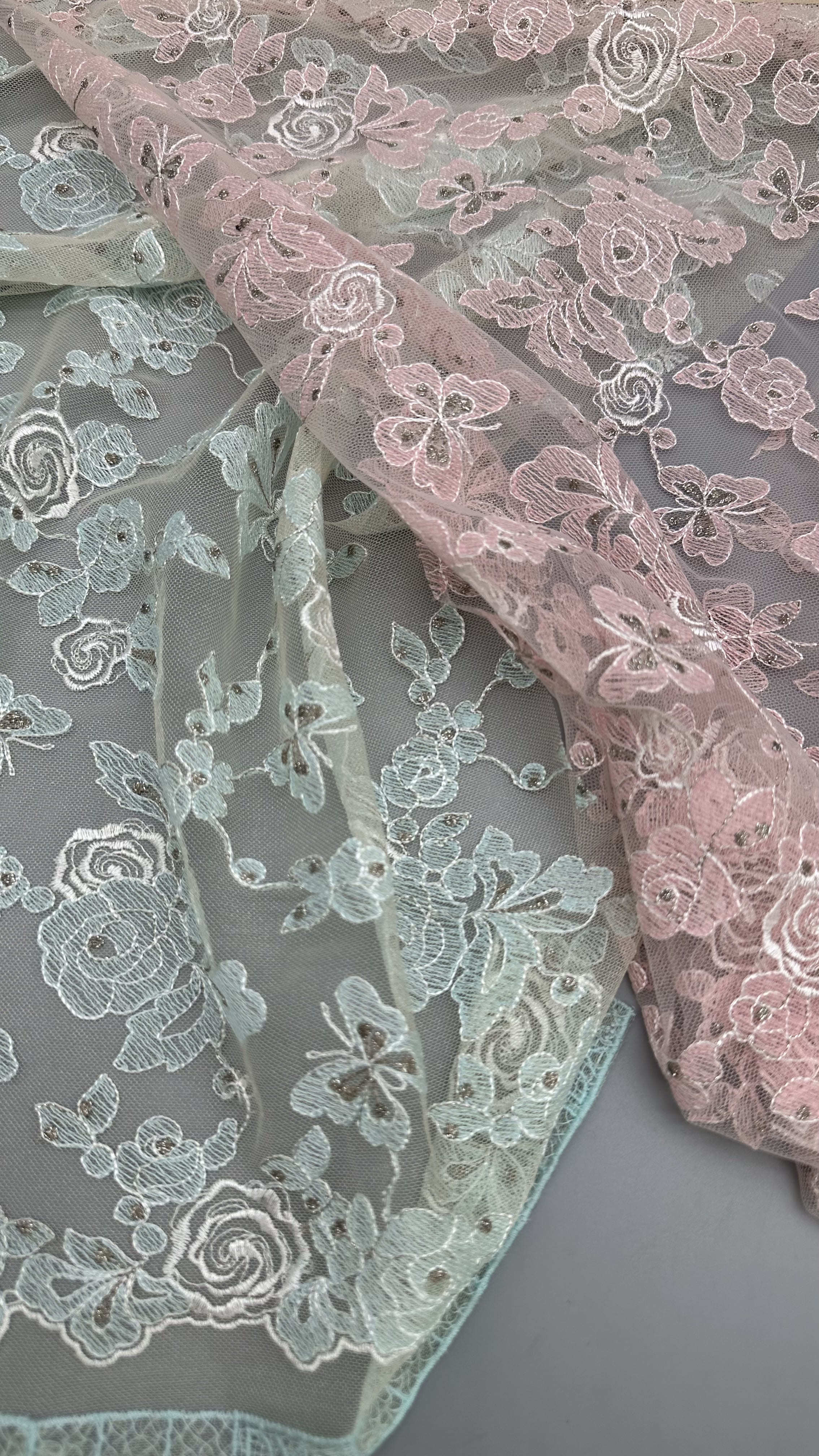 Leafy French Embroidered Lace Delicate Threadwork On Soft Mesh For Designer-Inspired Evening Wear