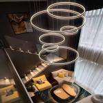 Hotel Villa Stairs High Ceiling Hanging Black Coffee Gold Round Circle Ring Led