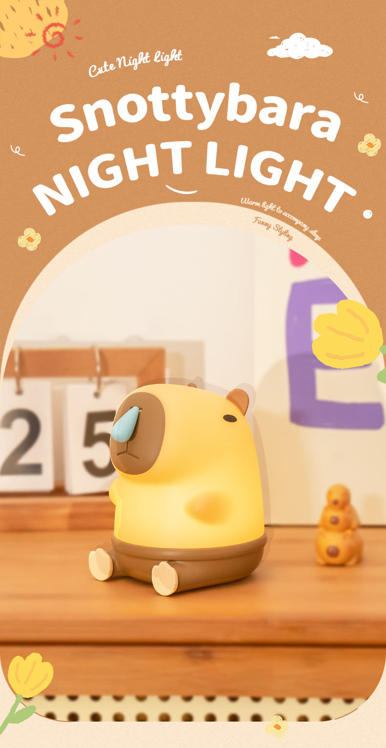 Creative Room Decoration LED Snottybara Night Light USB Rechargeable Cartoon Animal Nursery Silicone Lamp