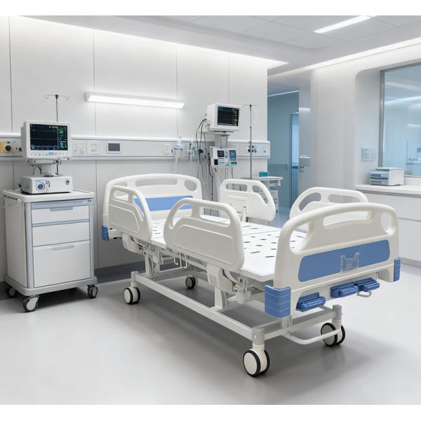 China 3-Function Manual Patient Bed With PP Safety Rails And Central Braking System factory