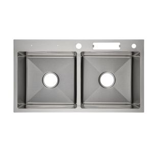 Equal Basin Center Drainer Handmade Kitchen Sink Soap Dispenser Brushed