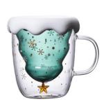 Christmas Tree Double Wall Glass Mug Cute Creative For Festival Gift OEM ODM