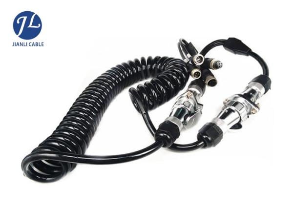Coiled Trailer Security Camera Extension Cable , 7 Pin Curly Cable Extension