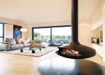 60m2 Suspended Wood Fireplace 0.6m Ceiling Mounted Fireplace