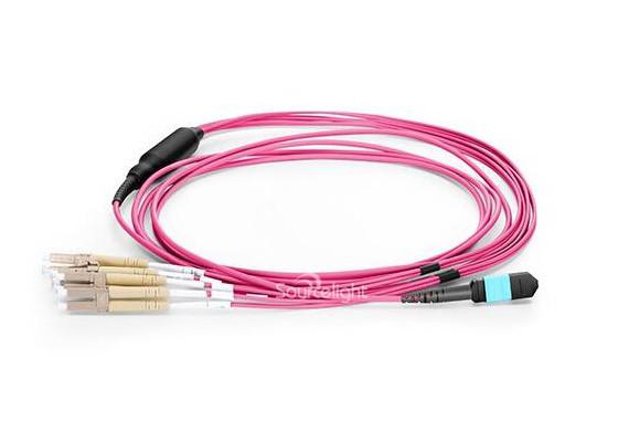 Om4 Mpo Aqua To Lc Fiber Optic Patch Cord Fanout 8f Cores 3.0mm To 2.0mm Ofnp