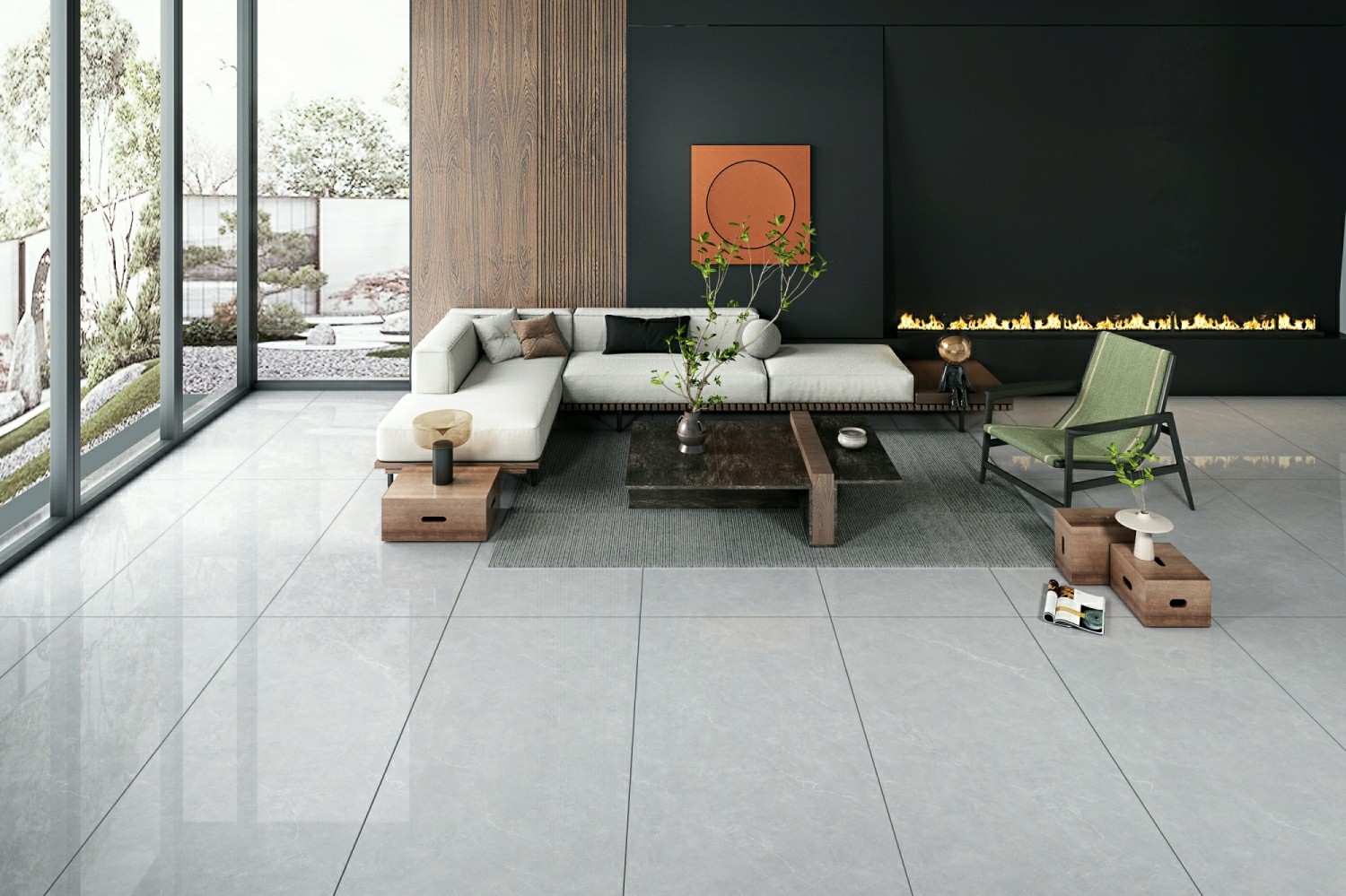 Scratch-Resistant Modern Indoor Wall Porcelain Glazed Polished Tile Gray 900x1800x9mm For Rebuilding And Dining Room