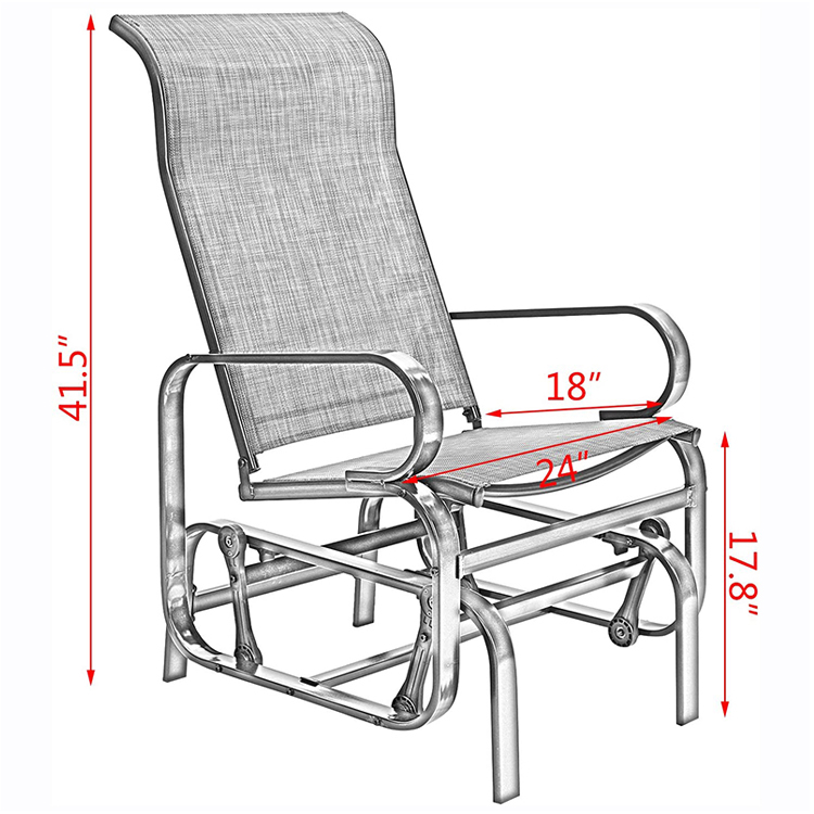 Metal Frame Outdoor Bistro Patio Garden Single Rocking Lounge Chair with Custom Logo