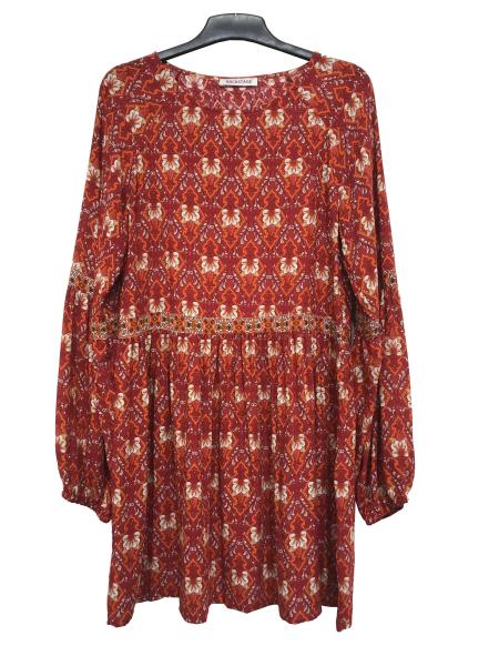 Red Printed Ladies Plus Size Dresses With Long Sleeve Plus Size Short Skirt