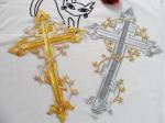 Hot Fix Motif Sliver Gold Embroidery Applique as Cross Picture