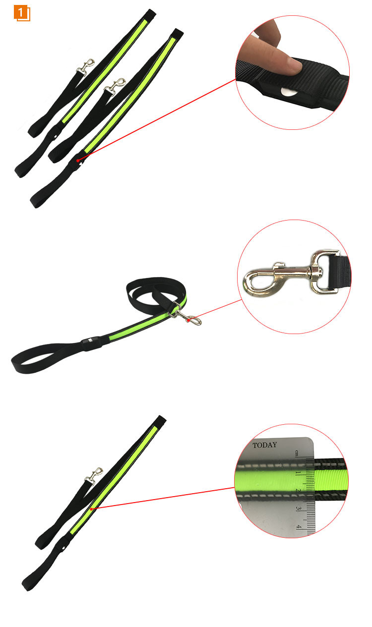 Green / Pink / Blue Nature Nylon 120cm Illuminated Dog Leash , USB LED Waterproof Pet Collar
