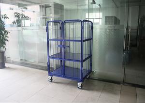 China 3 Tiers Steel Foldable Wire Mesh Cage , Mobile Storage Cages For Logistics factory