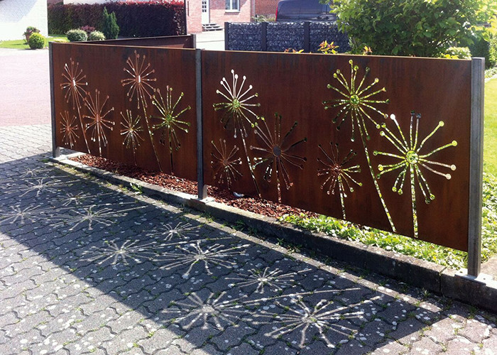 Laser Cutting Decoration Wall Screen In Corten Steel Panel With Dandelion Patterns