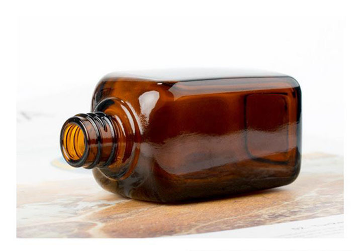 Press Type Cosmetic Glass Bottles / Amber Cosmetic Jars Square Shape