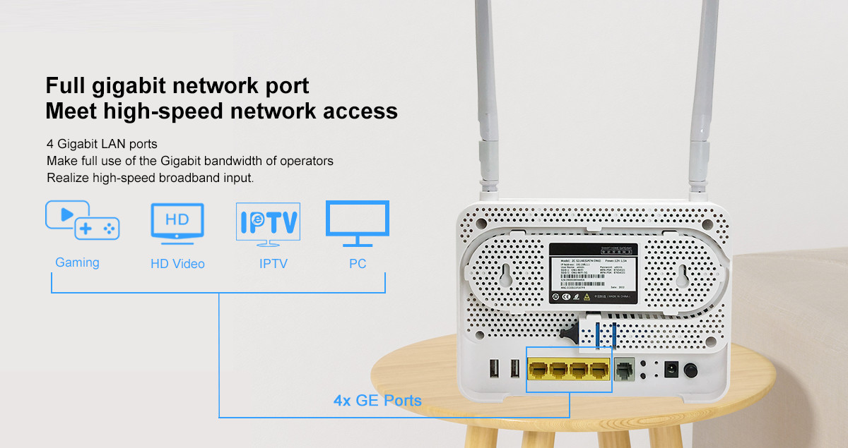 ZIKUN ZC-521X6 GPON ONT 4GE 1VOIP 2USB AX1800 Dual Band ONU Wifi 6