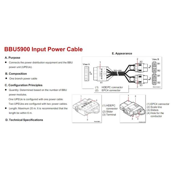Customized Huawei BBU 5900 power cable according to drawing with HDEPC and EPC4 fast connector