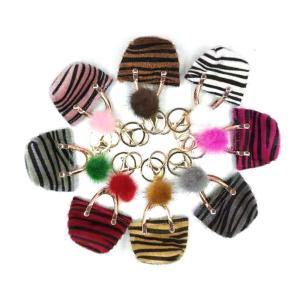 China Zebra Stripe Mini Handbag Personalised Leather Keychain ROHS Certification factory