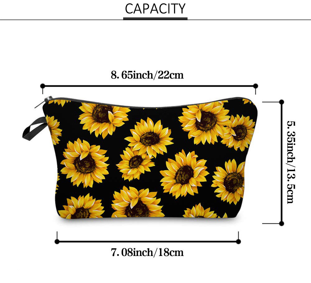 Sunflower Print Polyester Makeup Bag For Toiletries