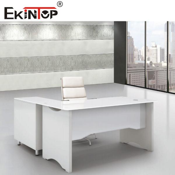 White L Shape Tempered Glass Computer Desk Office Furniture Working Table