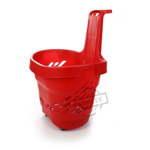 China Large Volume Red Plastic Supermarket Shopping Basket Long Handles factory