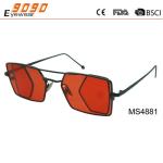 Hot Sale Mirrored red rectangle Metal Sunglasses , UV 400 protection lens