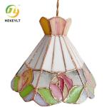 French Retro All Copper Glass Colorful Rose Pendant Light Hallway Dining Room