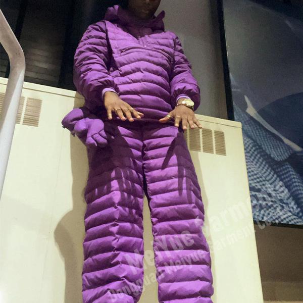 China Custom Winter Violet Outdoor Padded Quilted Down Tracksuit Puffer Pants Jacket Set 2 Piece Set Joggers Suits Tracksuit for Men factory