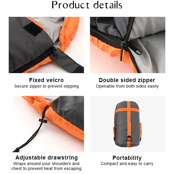 1 Person Camping Sleeping Bags Orange Rectangular Backpacking Sleeping Bag