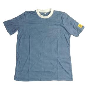 China Light Blue 96% Polyester 5mm Strip Short Sleeve ESD Smock factory