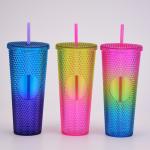 24oz Studded Tumbler Glossy Pink Iced Coffee Cups With Lids Reusable 24 Oz