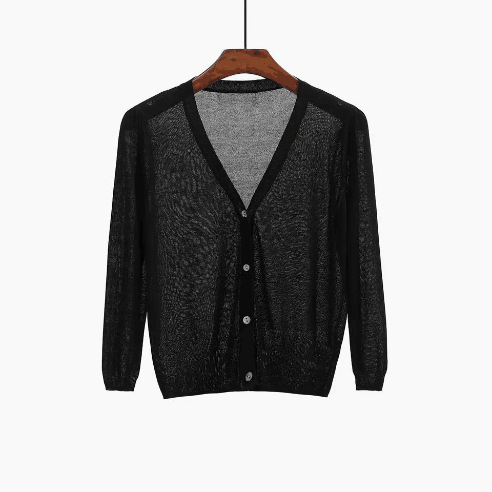 Women&prime;s Summer Knitwear Thin Cardigan Ice Silk Seven-Point Sleeve with Candy-Colored Sunblock Coat for Women