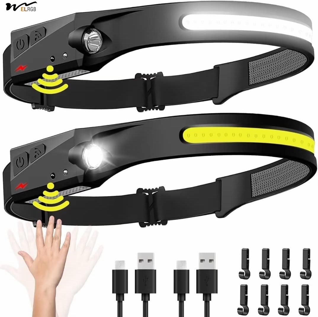 Rechargeable 2PCS 230 degrees Wide Beam Head Light Flashlight for Camping Gear Adults