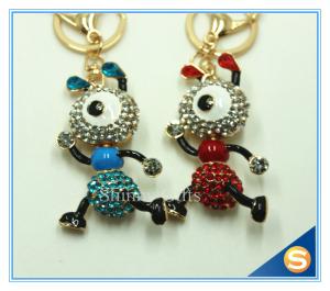 China Customized Gold Plated Insect Keyring Blue And Red Ant Rhinestone Crystal Metal Key Chain factory